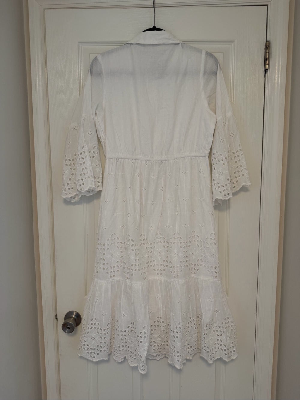 Women’s White Eyelet Midi Shirt Dress with Collar - Picture 6 of 6